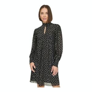 Tommy Hilfiger Women's Foil-Dot Chiffon Smocked-Trim Dress Black Sizes 2, 6, 8